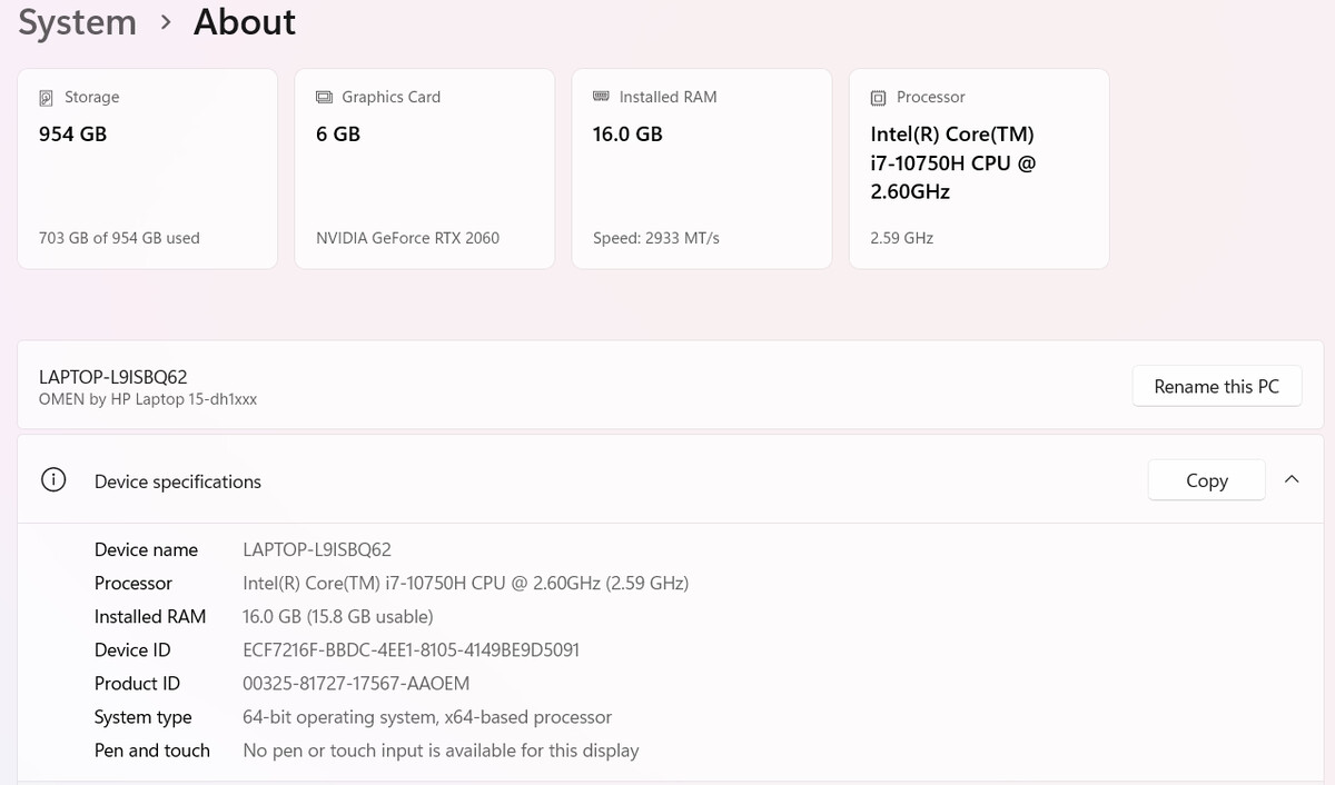 Elbląg Laptop Gamingowy HP Omen 
Procesor -  Intel i7-10750H 
Karta Graficzna - NVIDIA GeForce RTX 2060
Ram - 16gb