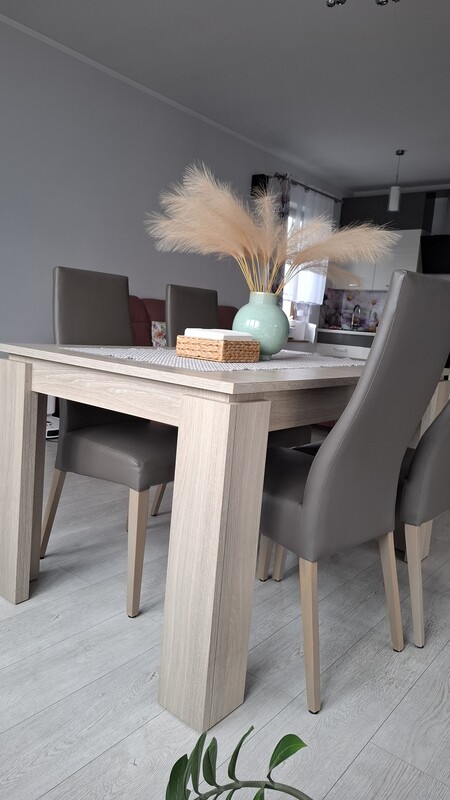 Elbląg Sprzedam stół rozkładany, z czterema krzesłami w stanie idealnym. Wym. Wysokość 77cm, szerokość 90cm, długość