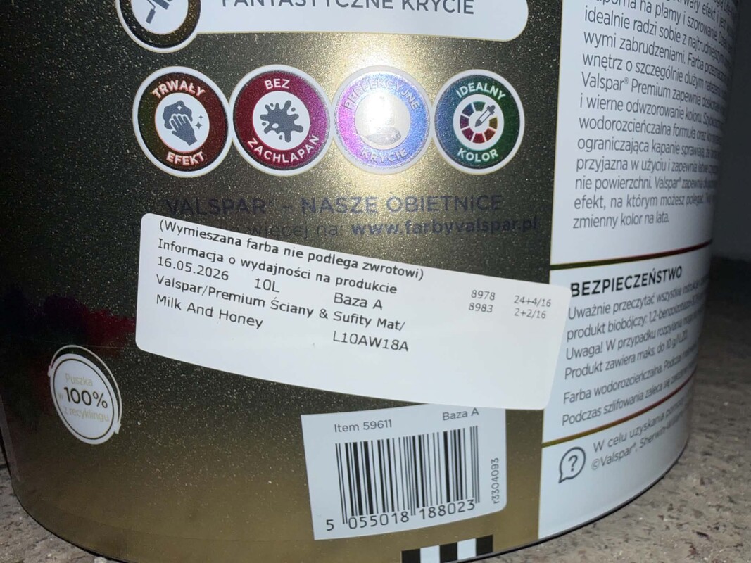 Elbląg Sprzedam farbę ceramiczną Valspar 2x10L
Kolor: milk&honey
Cena za 10L - 180 zł
Proszę o kontakt SMS.