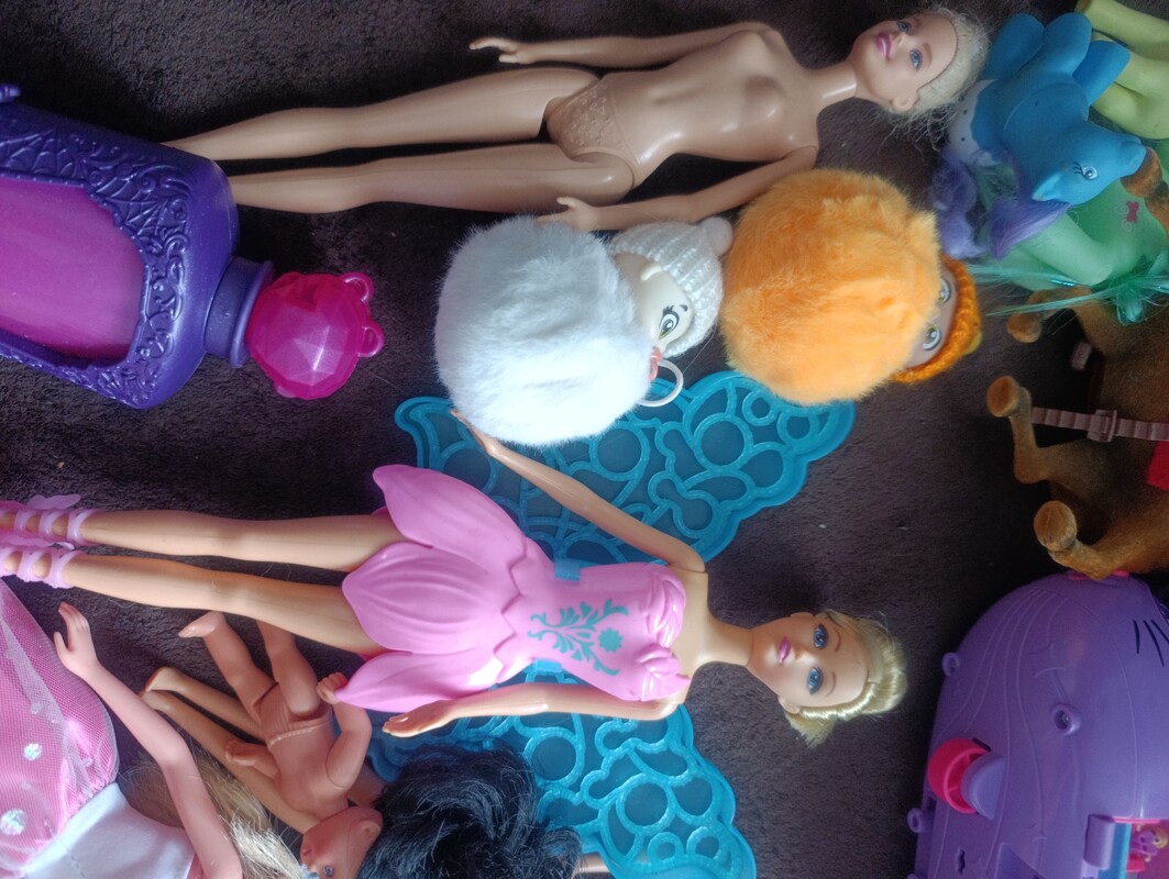 Elbląg Sprzedam zestaw lalek barbie i w typie. Dodatkowo koniki i samolot Polly pocket w stanie jak na zdjęciach. Cena
