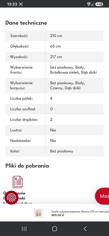 Elbląg SPRZEDAM NOWE szafy, polski producent STOLAR, kolor beż piaskowy, stan idealny, szerokość 210 cm, głębokość 65