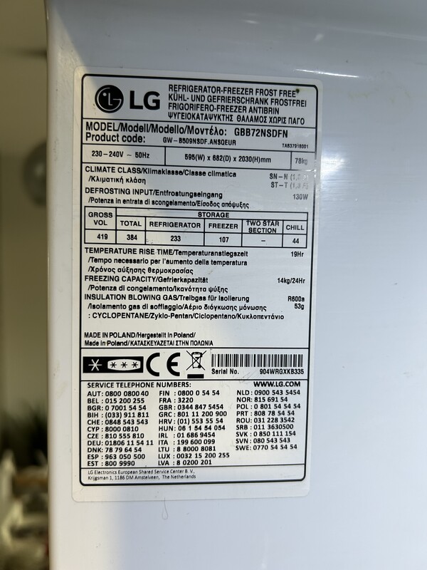 Elbląg Sprzedam chłodziarko zamrażarkę firmy LG GBB72NSDFN, wysokość 203cm.
W dniu 17.03.2026r. została wymieniona