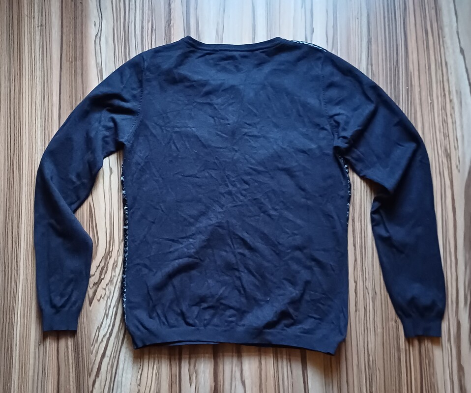 Elbląg Sweterek damski dzianinowy granatowy B. C.BEST CONNETIONS, Rozmiar 38,pasuje ns S M, przód atłasowy,