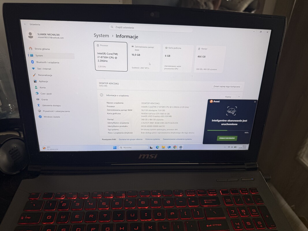 Elbląg Sprzedam laptop msi gv62 8re w pełni sprawny specyfikacja na zdjęciach posiadam karton i ładowarkę do wymiany