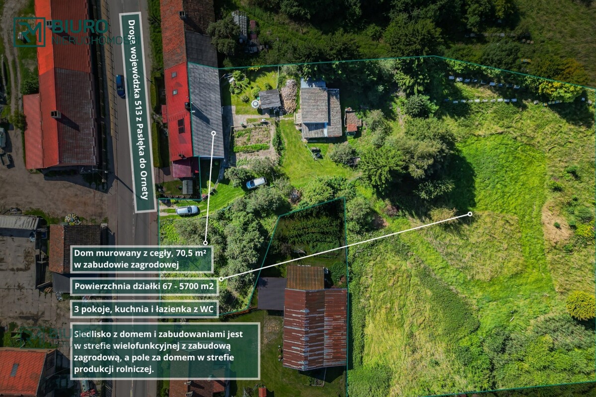 Elbląg Dom 70 m2 z działką 57 arów, stodoła, sad, Bielica