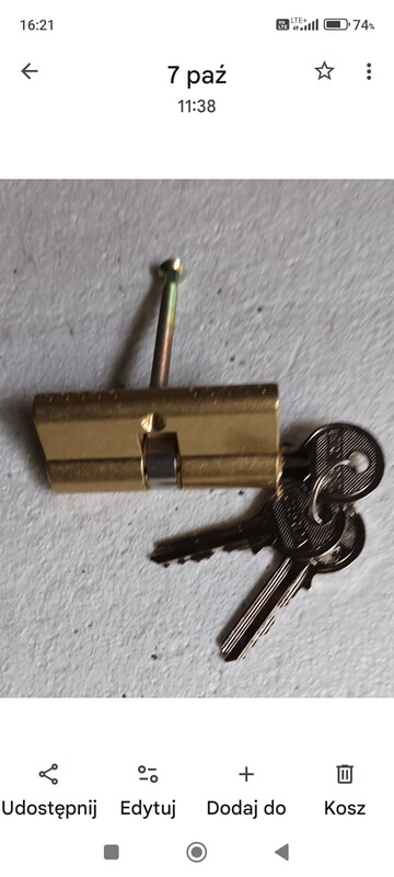 Elbląg Sprzedam; Nową kompletną wkładke bębenkową do zamka Gera. Cena 25