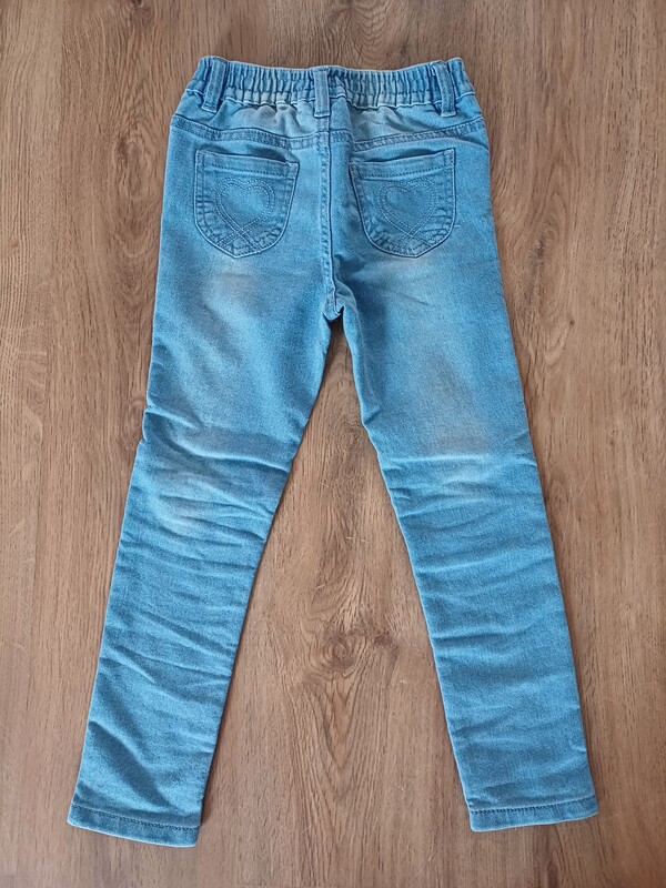 Elbląg Spodnie jeansowe dla dziewczynki rozmiar 116 na gumce tęczowe cekiny na nogawkach stan doskonały