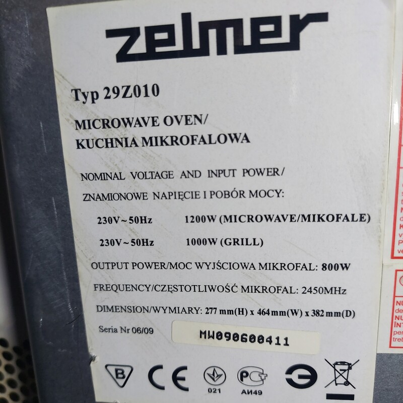 Elbląg Sprzedam kuchenkę mikrofalową Zelmer 29z010 sprawna, używana. Nowa kosztuje 340 - 375 zł. Cena 50% 170,0zł
