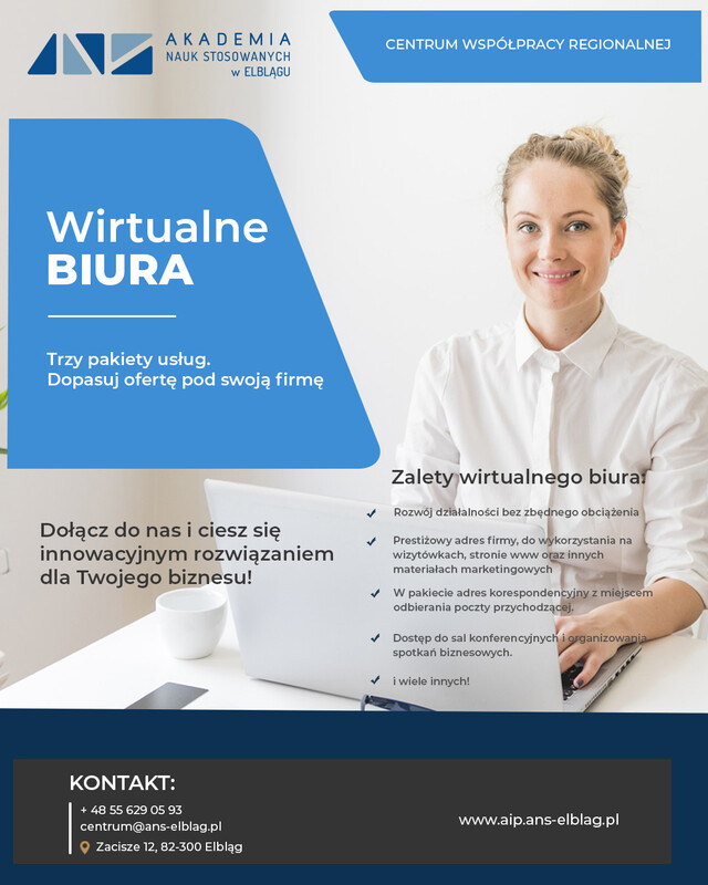 Elbląg Nowoczesna przestrzeń dla Twojego biznesu w sercu Elbląga!  Biura i usługa Wirtualnego Biura w Akademii