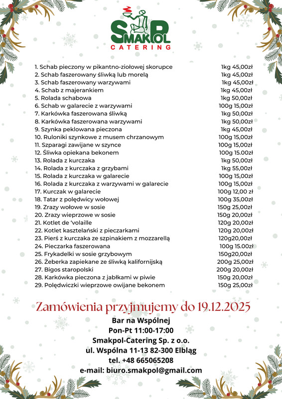 Elbląg 🎄 Świąteczne Menu Smakpol – zamówienia do 19.12.2025! 🎄Święta coraz bliżej, a Ty marzysz