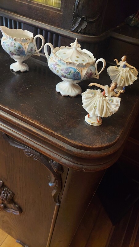 Elbląg Porcelanowe figurki tancerek Sygnowane Za dwie 599 Komplet cukiernica I krem PRUSSIA 650