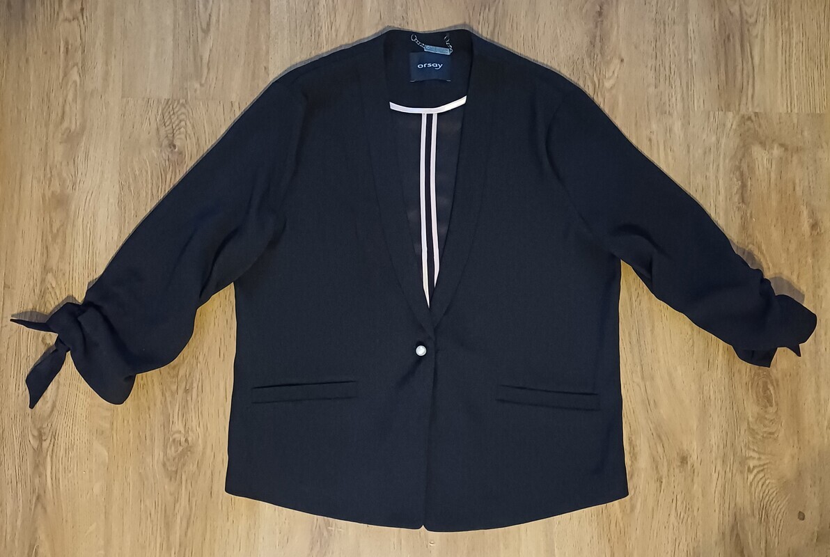 Elbląg Żakiet cienki lejący materiał ORSAY czarny stan idealny jak nowy rozmiar 42 marszczone rękawy
