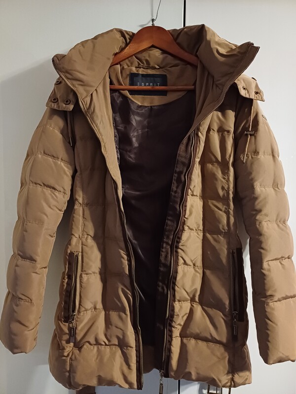 Elbląg NOWA karmelową kurtka zimowa firmy ESPRIT rozmiar 36 odpinany kaptur z paskiem