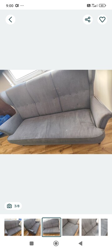 Elbląg Sofa uszak Ikea do renowacji. Technicznie w porządku. Tapicerka do wymiany. Ciężka, solidna, drewniana.