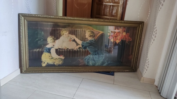 Elbląg Sprzedam stary, salonowy obraz mojej prababci. Obraz jest w złotej ramie, za szkłem. Wymiary długość 126 cm. ,