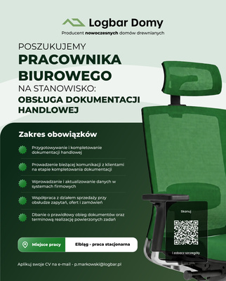 Elbląg Poszukujemy osoby na stanowisko Specjalisty ds. Obsługi Dokumentacji Handlowej.
Jeśli cechuje Cię dokładność,