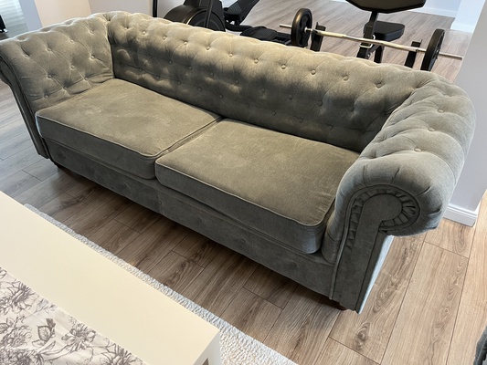 Elbląg Elegancka sofa Chesterfield 3-osobowa + 2 fotele – szary zestaw