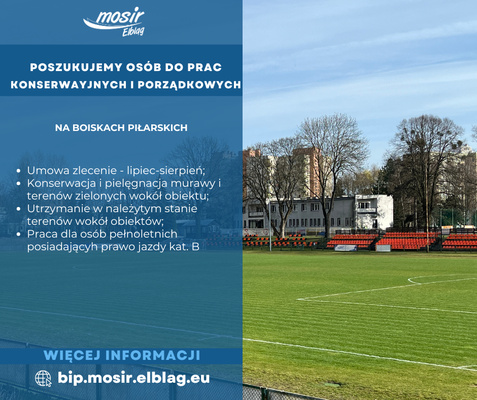 Elbląg OGŁOSZENIEOferta wykonania zlecenia – Prace konserwacyjne i porządkowe na boiskach piłkarskich