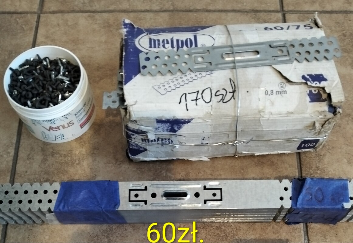 Elbląg Wieszak płaski do profil CD 60 * Hak do podnoszenia żeliwnego włazu. Spodnie robocze, ocieplane. Latarki LED.