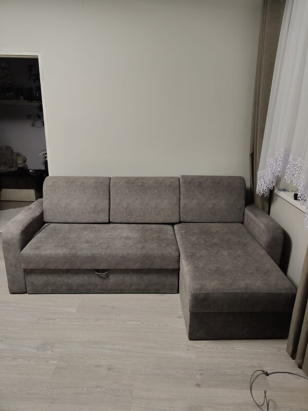 Elbląg Sprzedam narożnik z funkcją spania, kolor szary, kupiony około roku temu u prywatnego sprzedawcy na zamówienie.