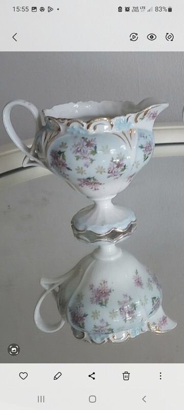 Elbląg Ponad 100 letni komplet porcelanowy KREM I CUKIERNICA Prussia sygnowany Antyk, ma mikro uszkodzenia, ale