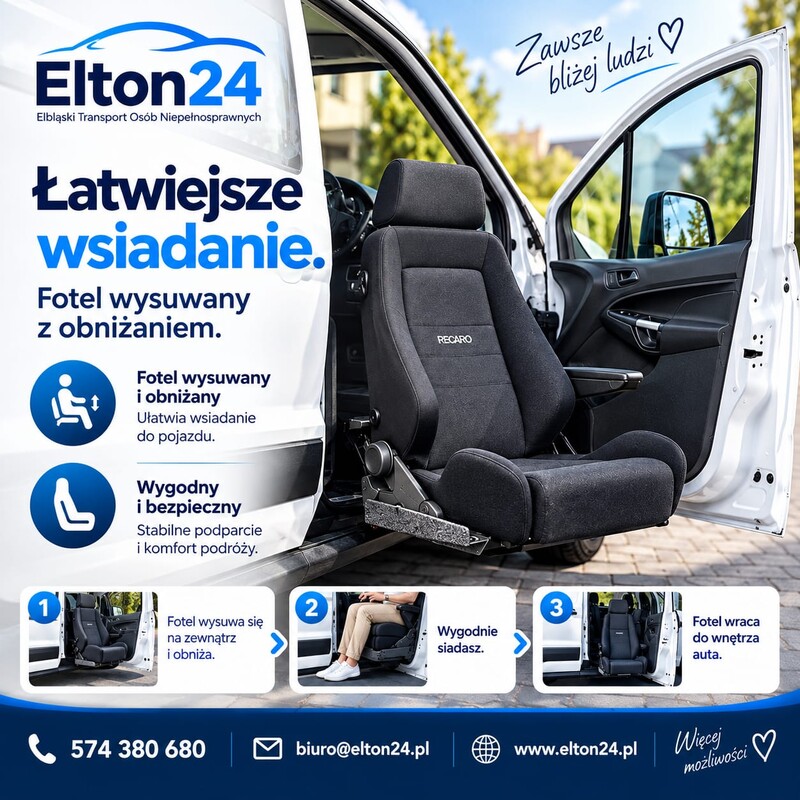 Elbląg ELTON24 – Elbląski Transport Osób Niepełnosprawnych Komfortowy przejazd i pełna pomoc na każdym etapie podróży.