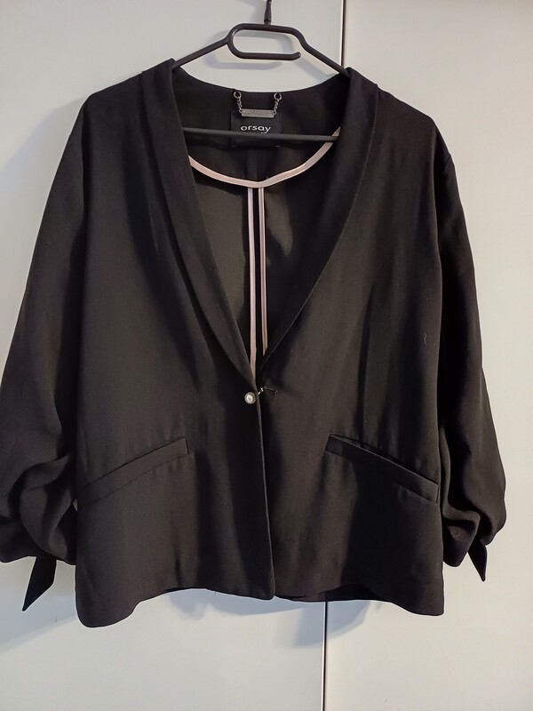 Elbląg Żakiet cienki lejący materiał ORSAY czarny stan idealny jak nowy rozmiar 42 marszczone rękawy