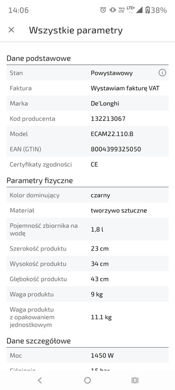 Elbląg Witam. Express do kawy DeLonghi czarny 350 zł
