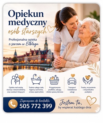 Elbląg Opiekun medyczny osób starszychJestem dyplomowaną opiekunką medyczną z wieloletnim doświadczeniem. Świadczę