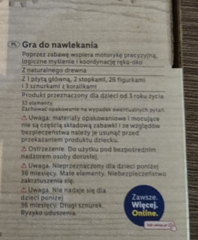 Elbląg Threading Toy firmy Play Tive - drewniana sznurowanka zwierzątka do nawlekania. Stan bardzo dobry, po jednym
