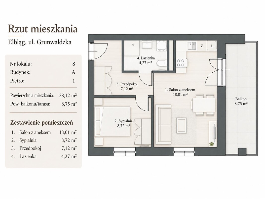 Elbląg GALERIA NIERUCHOMOŚCIZ pasji i miłości do nieruchomościNa sprzedaż: Nowoczesne | Funkcjonalne | 2 pokojeul.