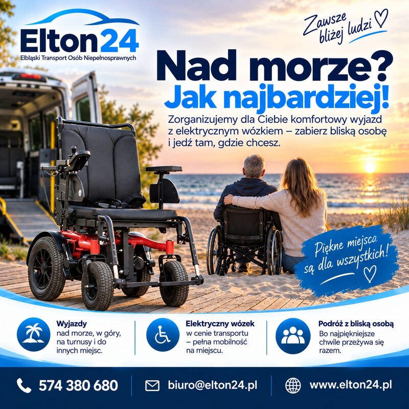 Elbląg ELTON24 – Elbląski Transport Osób Niepełnosprawnych Komfortowy przejazd i pełna pomoc na każdym etapie podróży.