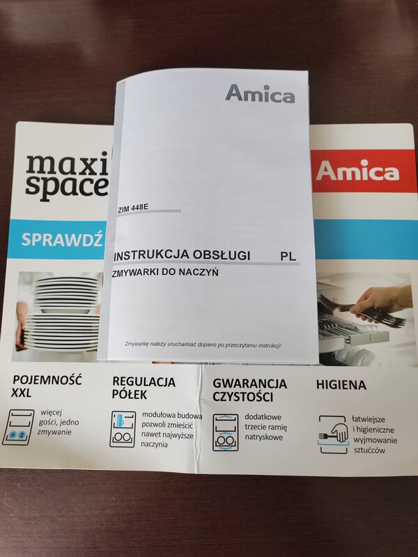 Elbląg Zmywarka do zabudowy marki Amica o szerokości 45 cm. Sprzęt używany. Szuflada na sztućce, krótki 60 min pełen