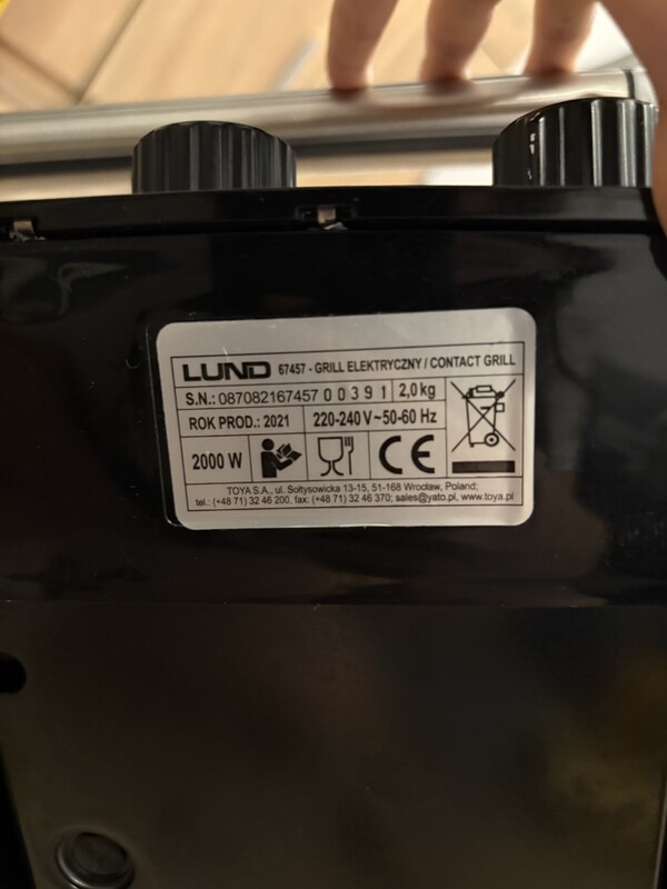 Elbląg Sprzedam kuchenny grill elektryczny, toster marki Lund. Wszystkie parametry są widoczne na ostatnim zdjęciu.