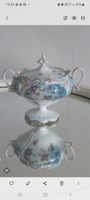 Elbląg Ponad 100 letni komplet porcelanowy KREM I CUKIERNICA Prussia sygnowany Antyk, ma mikro uszkodzenia, ale