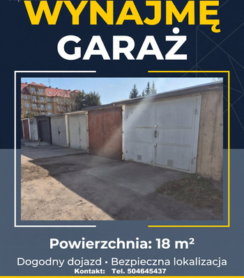 Elbląg Wynajmę solidny, murowany garaż o powierzchni 18 m², zlokalizowany w Elblągu przy ul. Okrzei z