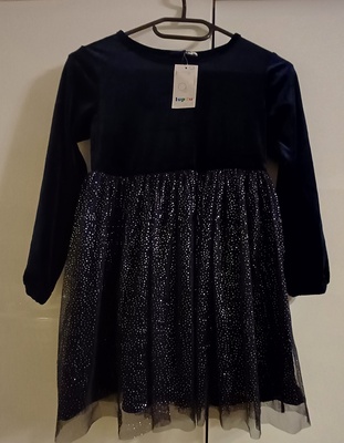 Elbląg NOWA sukienka rozmiar 122/128 6-8 lat, granatowa elegancka góra welurowa dół błyszczący rękawki na gumeczkę