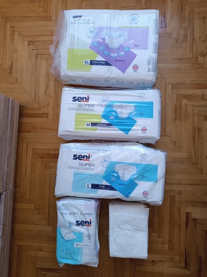 Elbląg Sprzedam pieluchomajtki dla dorosłych i podkłady. 
Rozmiar M- 30 sztuk, L - 19,XL - 29.
Podkłady 90x60  - 18