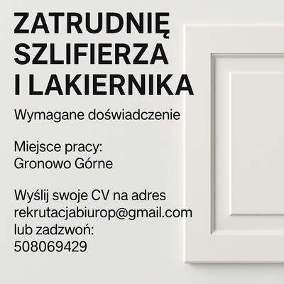 Elbląg   Oferta pracy – Stolarz z doświadczeniem (Gronowo Górne)