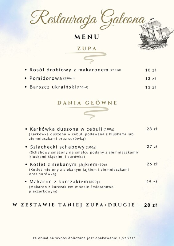 Elbląg 🍽️ Restauracja Galeona – Zamów obiad do domu!