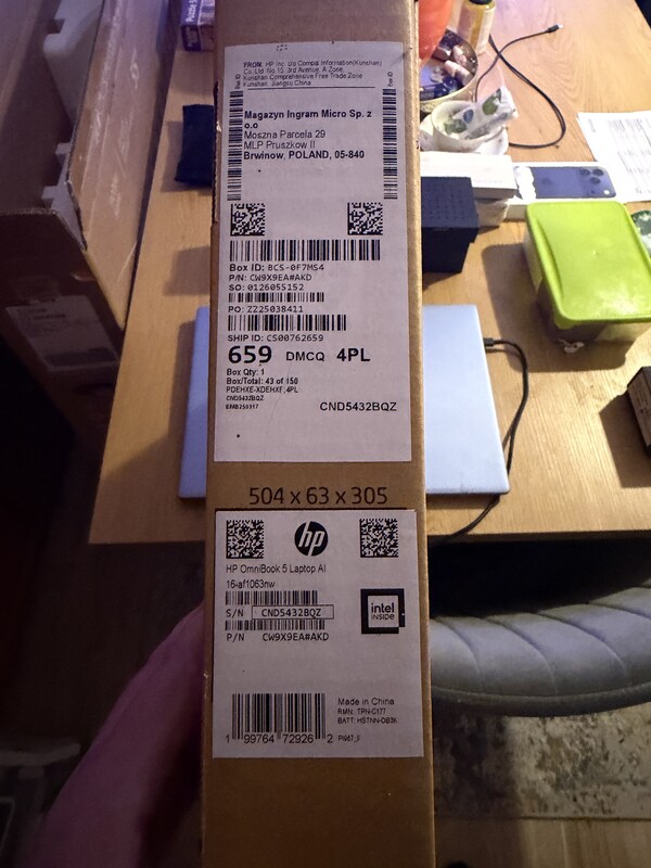 Elbląg Sprzedam laptopa HP OmniBook 5 laptop AI. Informację dotyczące podzespołów widać na dołączonym zdjęciu.