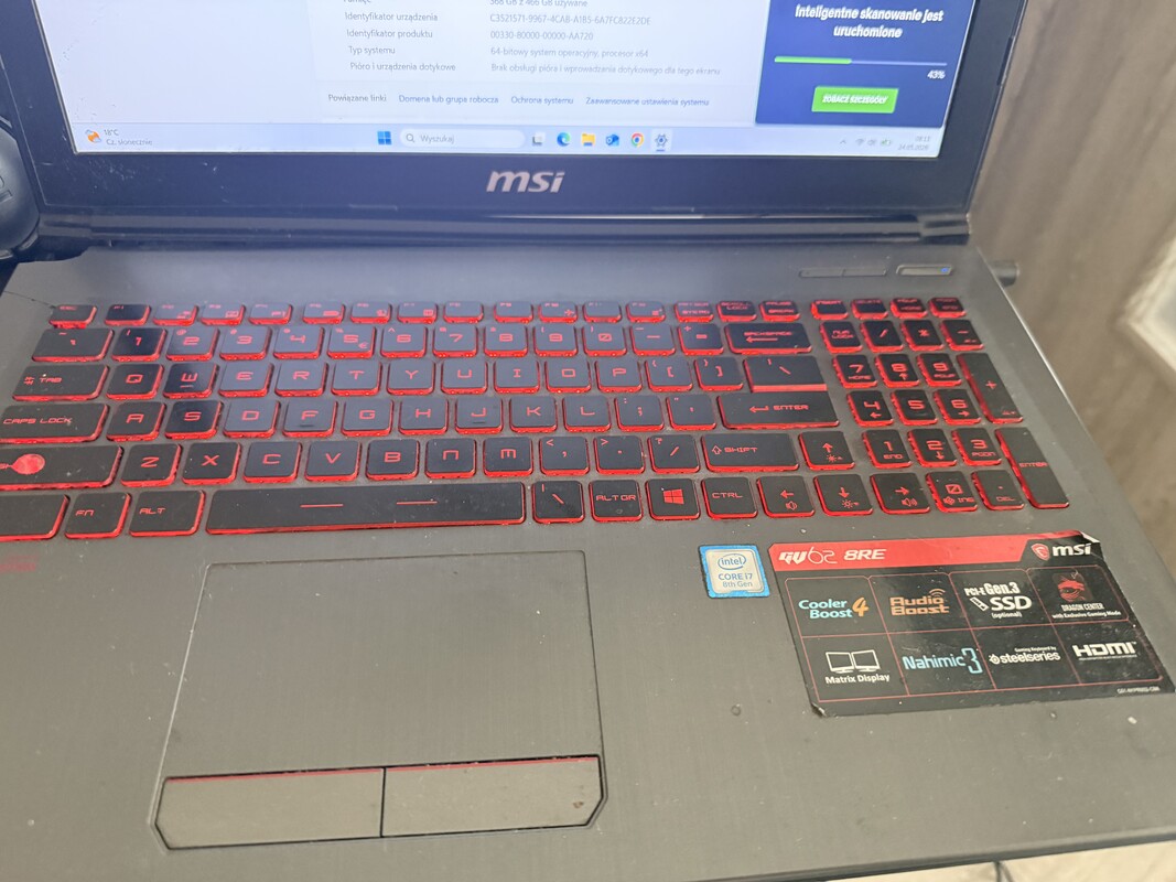 Elbląg Sprzedam laptop msi gv62 8re w pełni sprawny specyfikacja na zdjęciach posiadam karton i ładowarkę do wymiany