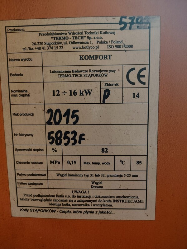 Elbląg Sprzedam piec na węgiel ekogroszek 15 kW używany tylko 4 sezony. Sprawny. Do odbioru w Elblągu. Piec sprzedaję ze
