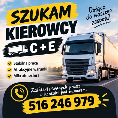 Elbląg Witam! Poszukuje kierowcy na stałe lub dorywczo C+E wywrotka. Transport krajowy płody rolne. Baza okolice