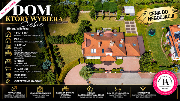 Elbląg TO MY SPRZEDAJEMYNIERUCHOMOŚCI W TYM MIEŚCIEBIURO NIERUCHOMOŚCIAMERICAN HOMEFOR SALE - DOM ul. WILEŃSKA