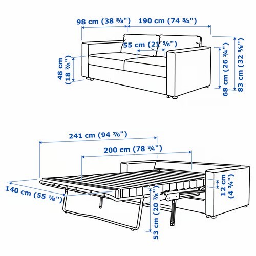 Elbląg Sprzedam używaną VIMLE Sofa 2-osobowa, rozkładana, Hallarp beżowy kupioną w IKEA, pokrycie materaca do