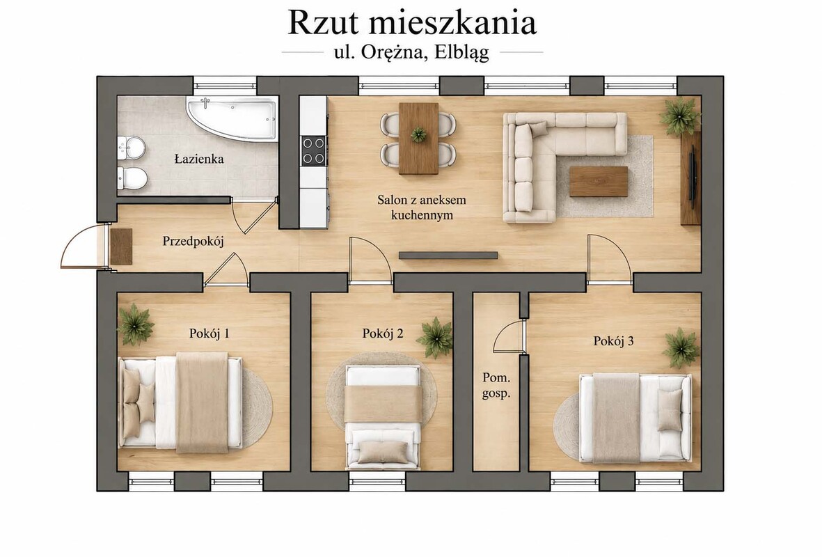 Elbląg DE FACTO NIERUCHOMOŚCITWÓJ ZAUFANY PARTNER MIESZKANIE W NA UL. ORĘŻNEJ W ELBLĄGU 114,48 M2 - 4 POKOJE W TYM