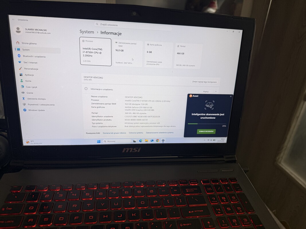 Elbląg Sprzedam laptop msi gv62 8re w pełni sprawny specyfikacja na zdjęciach posiadam karton i ładowarkę do wymiany