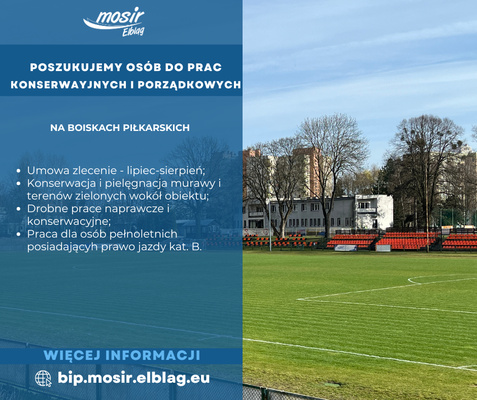 Elbląg OGŁOSZENIEOferta wykonania zlecenia – Prace konserwacyjne i porządkowe na boiskach piłkarskich