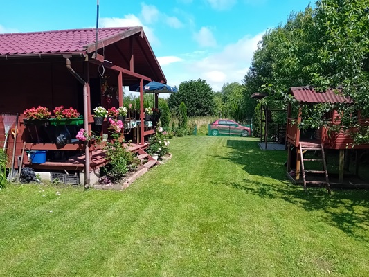 Elbląg Sprzedam działkę rekreacyjną ROD Zagaje w Elblągu, 500m²(kierunek Stagniewo). Domek drewniany z tarasem 30m²,